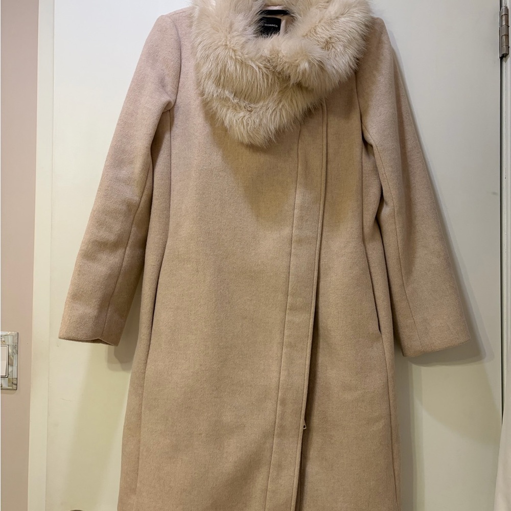 Club Monaco Beige Wool Coat Size M – Faux Fur Collar Penny Lane Coat